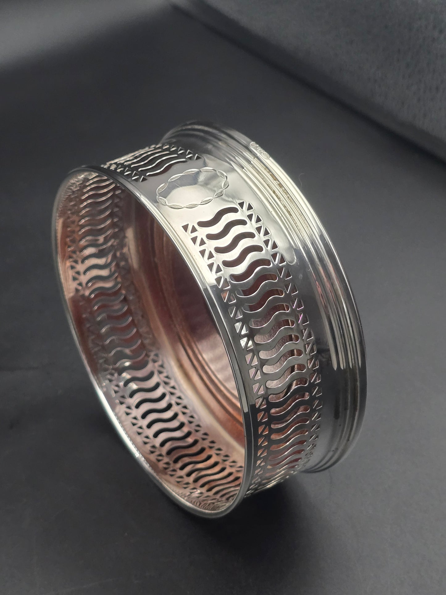 Antique Solid Silver Wine Bottle Coaster, Barker Brothers, Birmingham 1921, Wood Base & Felt Lining, Original Box