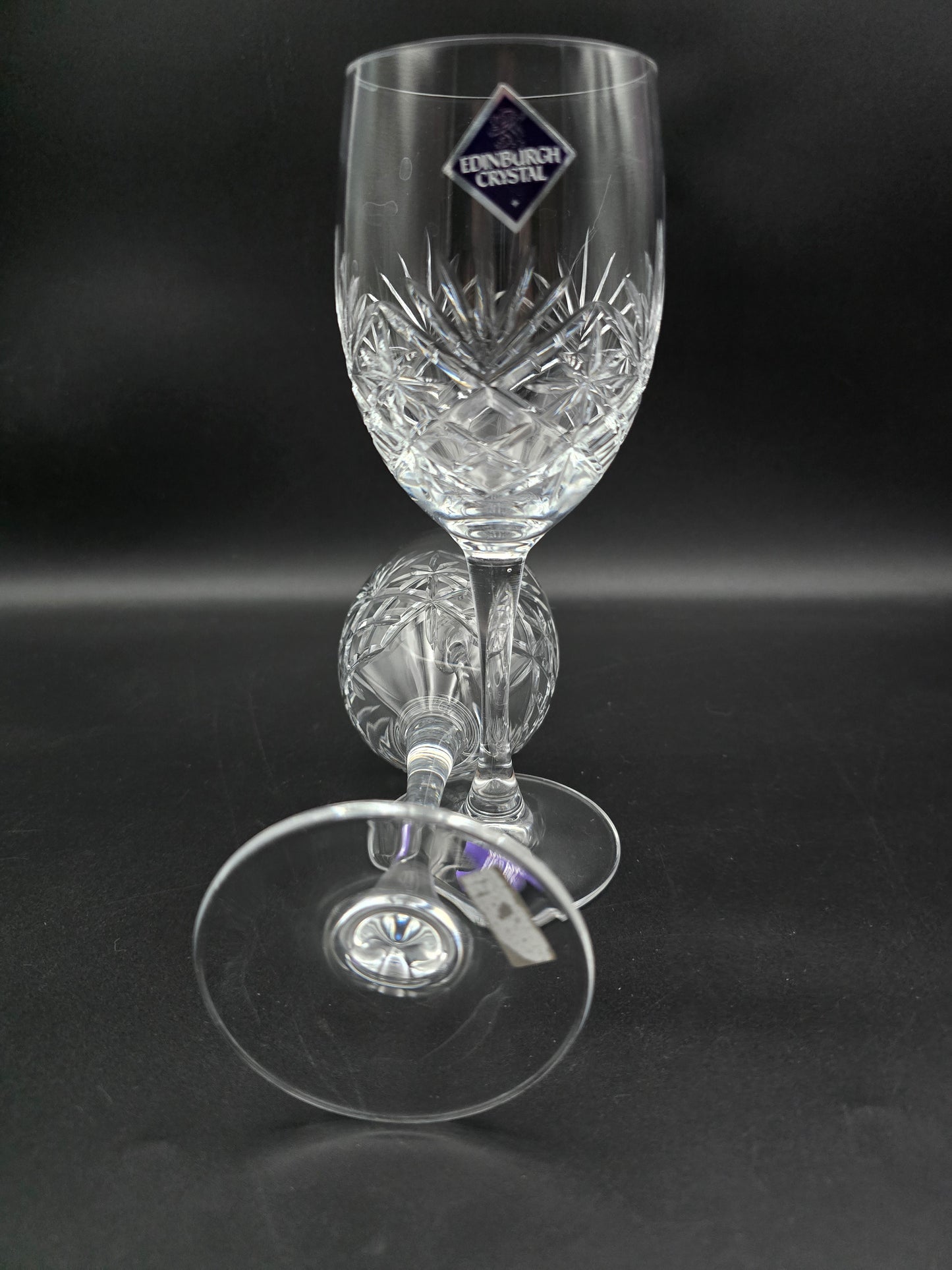 Pair of Large Edinburgh Crystal Duet Pattern Crystal wine glasses 250ml 18.5cm tall.