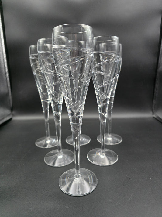 Set of 6 tall Aura style Crystal Champagne Flutes 175ml 25.5cm tall