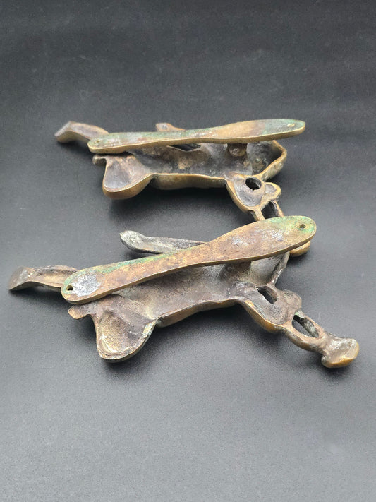Pair of Vintage Solid Brass Cherub Door Knockers – Mid-Century Trumpeting Putti – Decorative Wall Accents or Thornockers