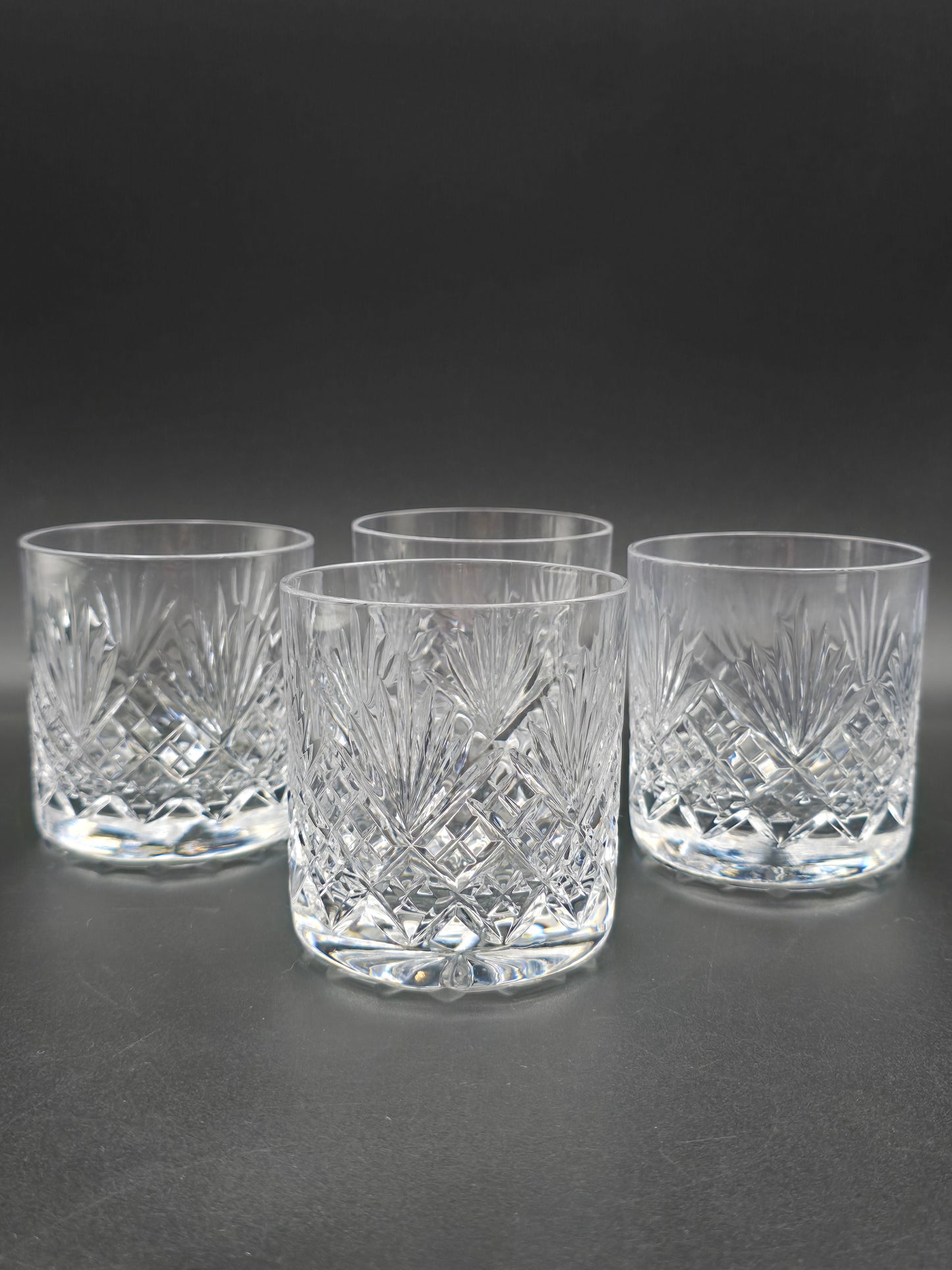 Set of 4 Royal Doulton Juno Tumblers – 9oz Vintage Glasses, 8.3cm Tall – Classic Cut Crystal Style – Elegant British