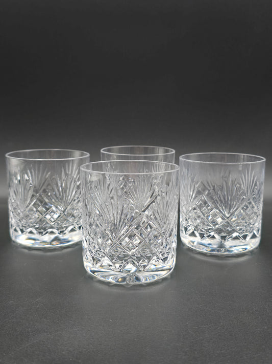 Set of 4 Royal Doulton Juno Tumblers – 9oz Vintage Glasses, 8.3cm Tall – Classic Cut Crystal Style – Elegant British