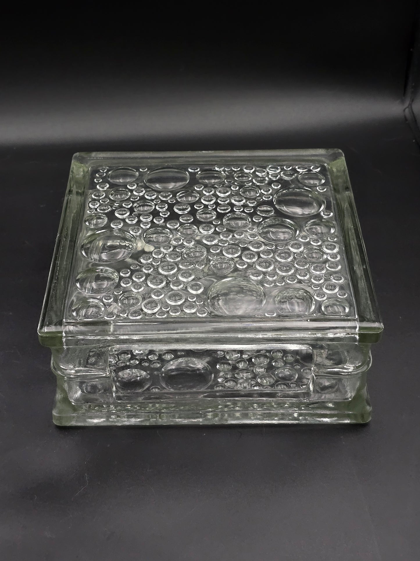 Vintage German Square Glass Vase – 19cm Bubble Pattern, Heavy Pressed Glass, Mid-Century Modern, Textured Art Glass