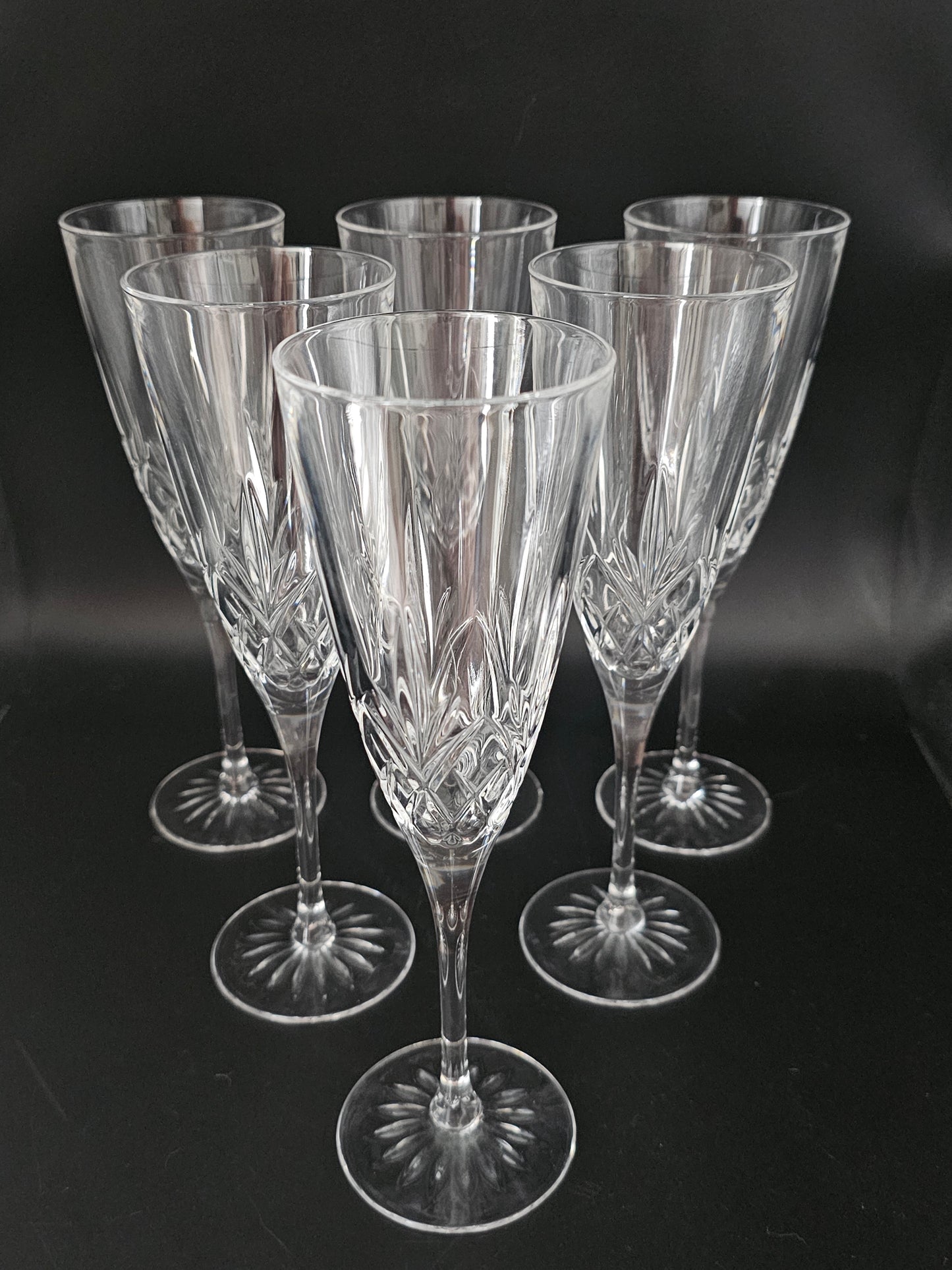 Thomas Webb Romeo set of 6 Vintage Crystal Champagne Flutes. Boxed