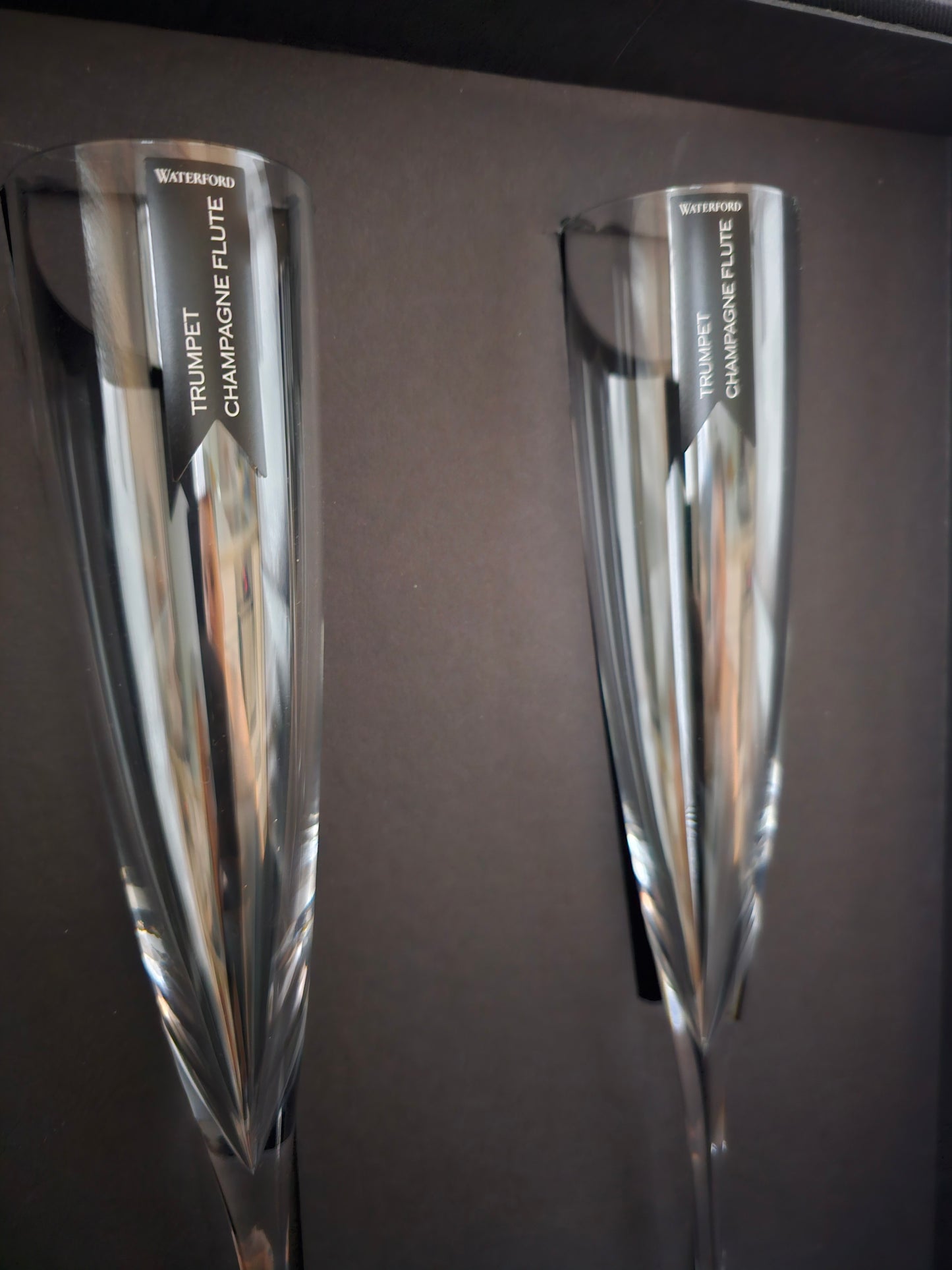 Waterford Crystal Champagne Trumpet Flutes pair. New in Box