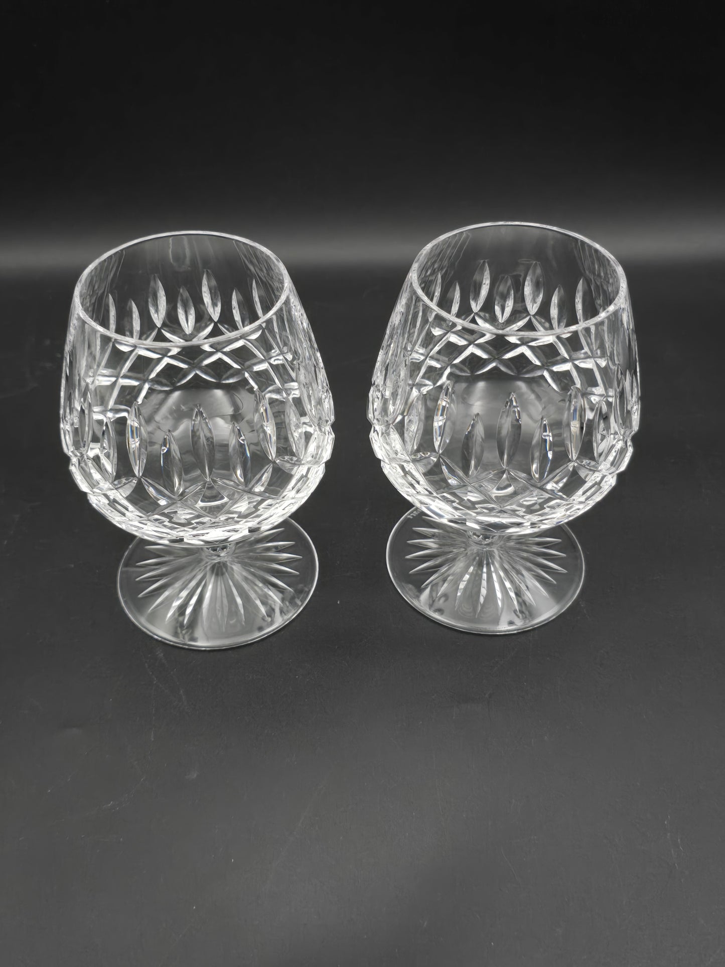 Pair of Large Stuart Crystal Glendevon Pattern Brandy or Cognac Crystal glasses 12oz. Boxed