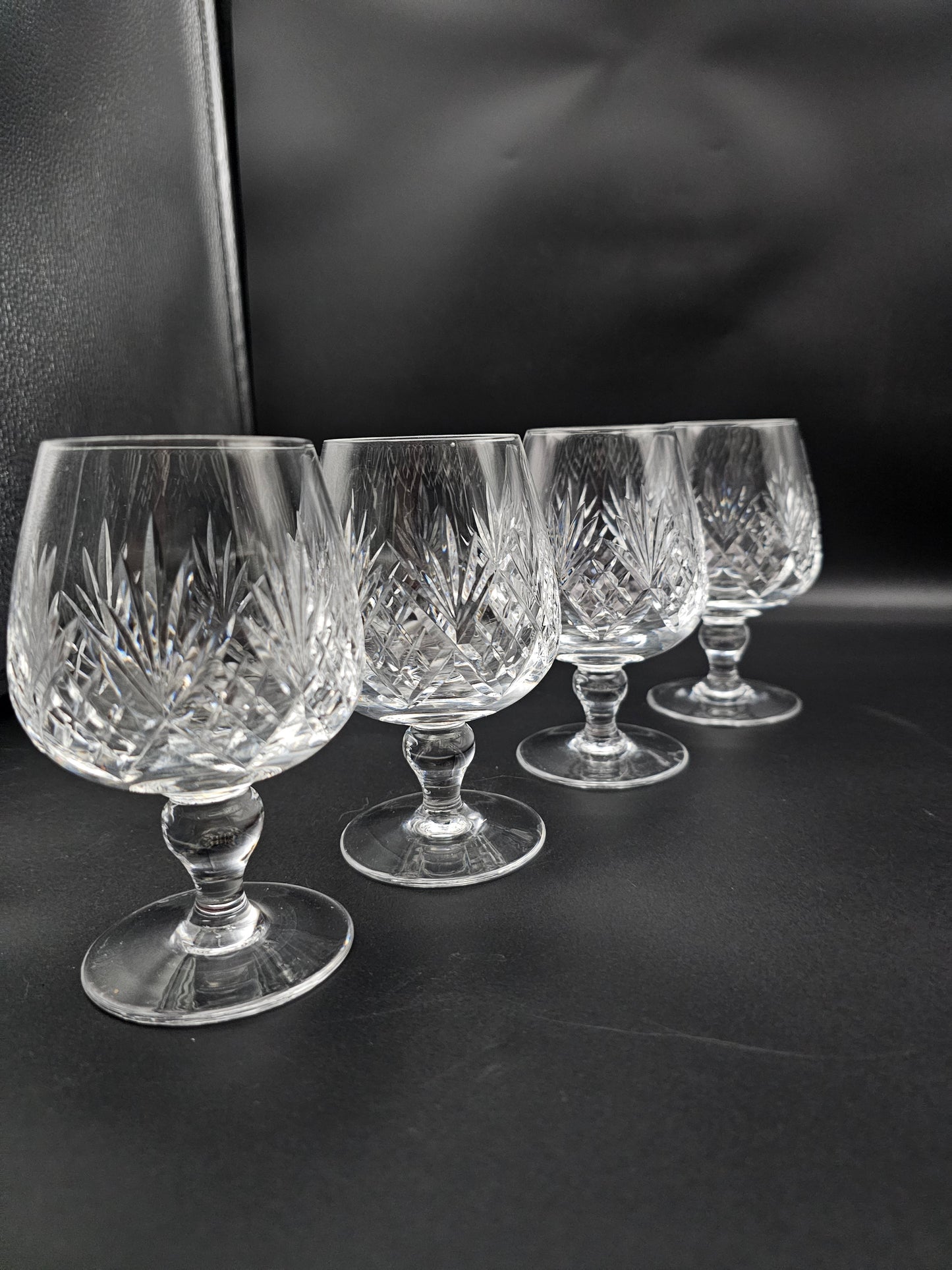 Set of 4 Knopped stem Crystal Brandy Cognac glasses 9oz