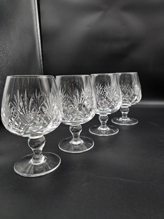 Set of 4 Knopped stem Crystal Brandy Cognac glasses 9oz