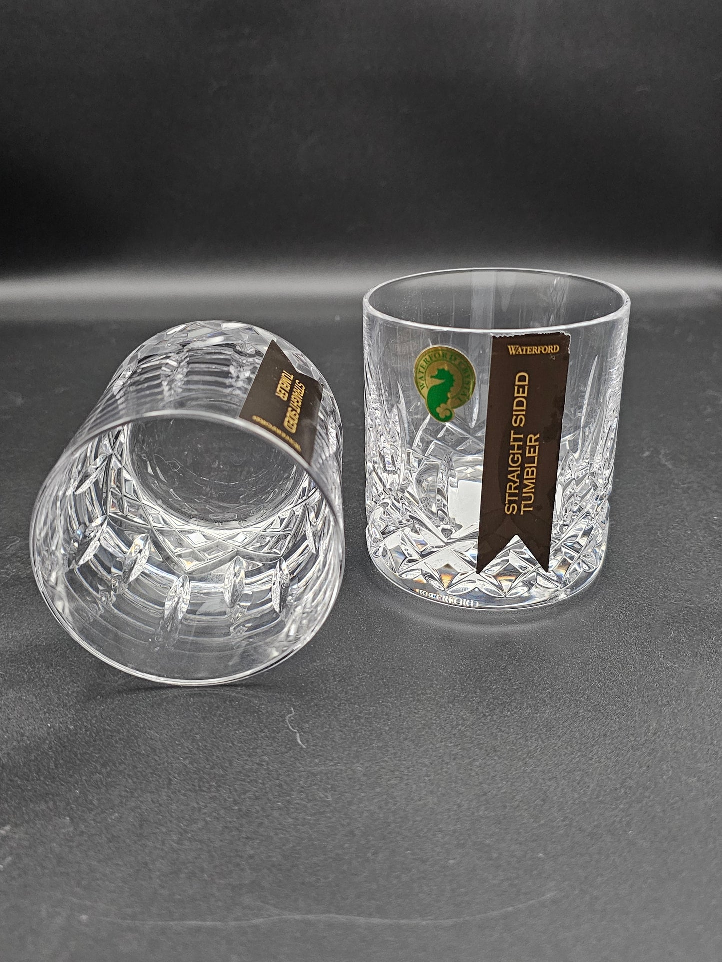 Waterford Crystal straight sided tumblers pair Lismore pattern. Boxed 7oz