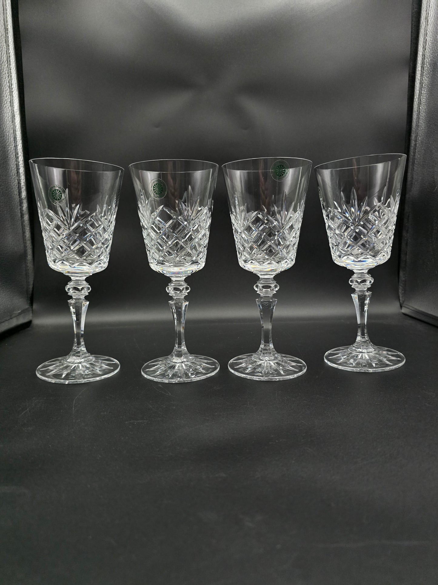 Set of 4 Large Galway Old Clare Pattern Wine glasses or water glasses 300ml. 20cm tall.