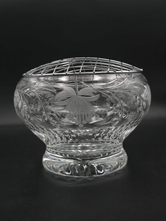 Large Vintage Crystal Footed Rose Bowl – Fuchsia & Fern Cut Design, Star Base, 1.5kg Unmarked, Stuart/Royal Brierley Style
