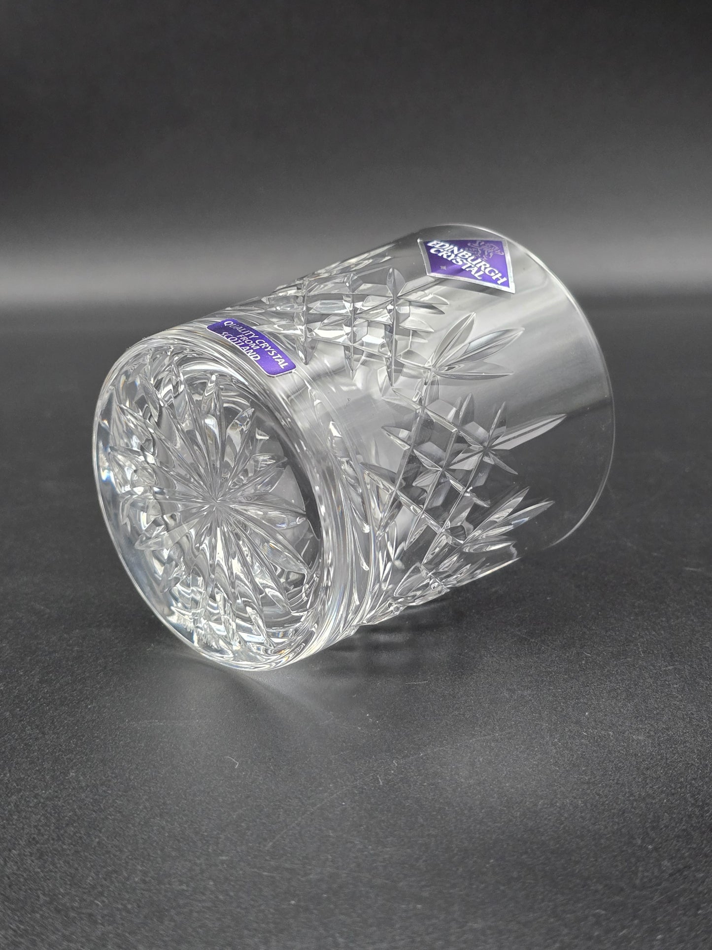 Set of 6 Vintage Edinburgh Crystal Lomond Pattern Crystal whisky tumblers. Boxed. 7oz