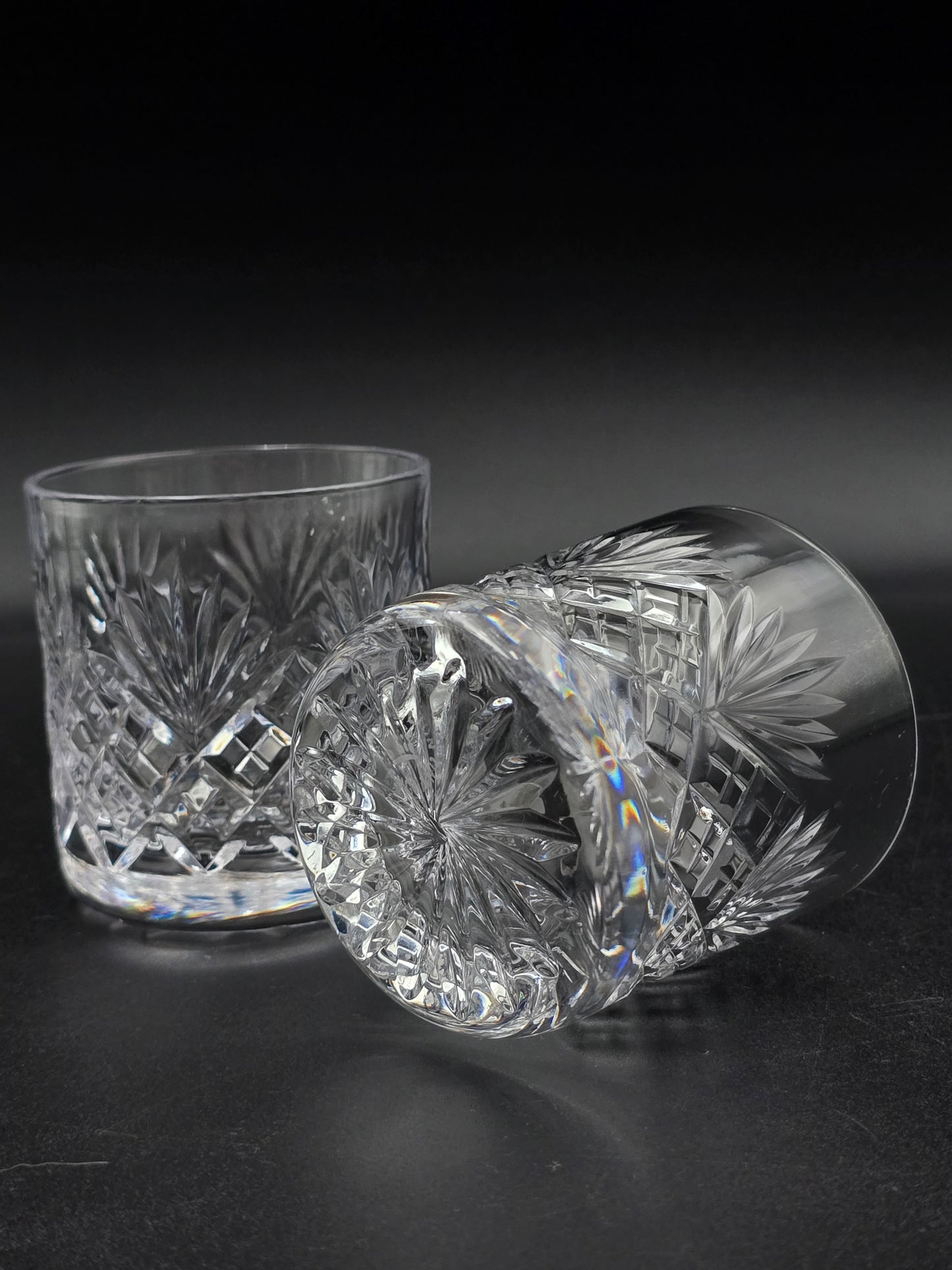Pair of Royal Doulton (Webb Corbett) “Juno” 6 oz Lead Crystal Tumblers – Fans & Flutes, Star‑cut Base, Original Box