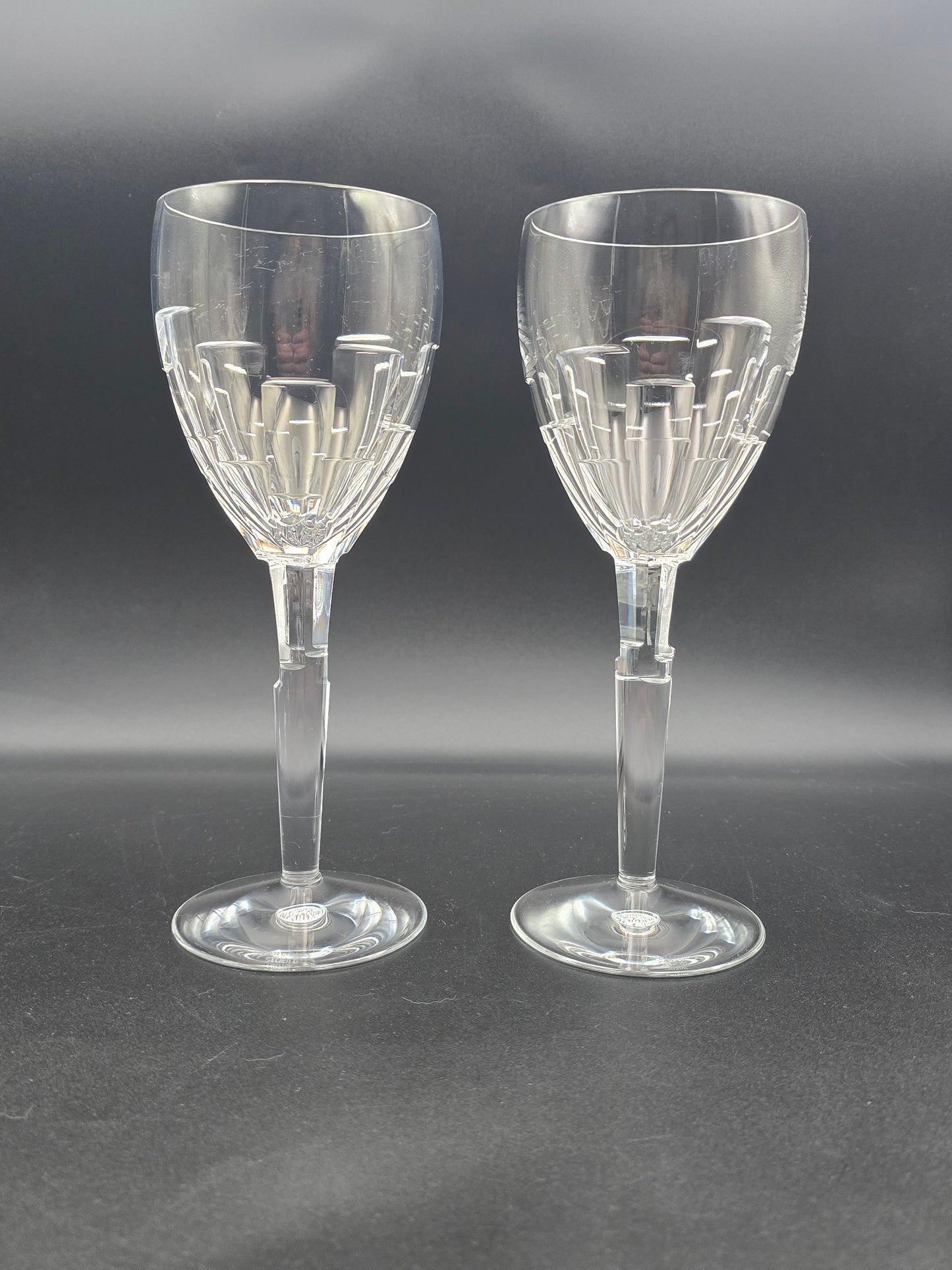 Pair of Stuart Crystal Ice Wine Glasses by Jasper Conran – 350ml Large Cut Crystal Goblets, Signed Vintage Glassware