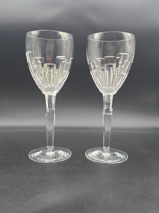 Pair of Stuart Crystal Ice Wine Glasses by Jasper Conran – 350ml Large Cut Crystal Goblets, Signed Vintage Glassware