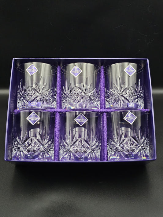 Set of 6 Edinburgh Crystal Whisky Tumblers 10oz boxed. Recessed concave base