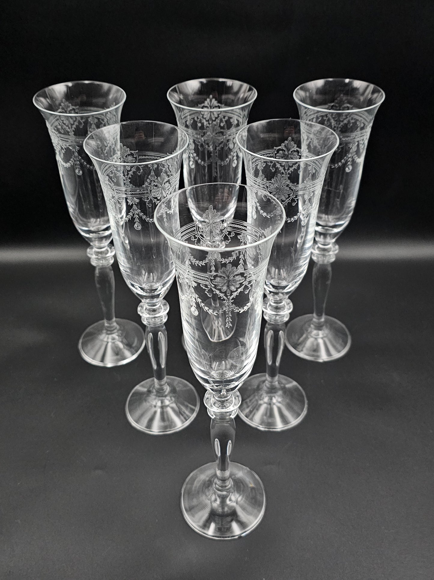 Beautiful set of 6 vintage Crystal Champagne Flutes 24cm tall