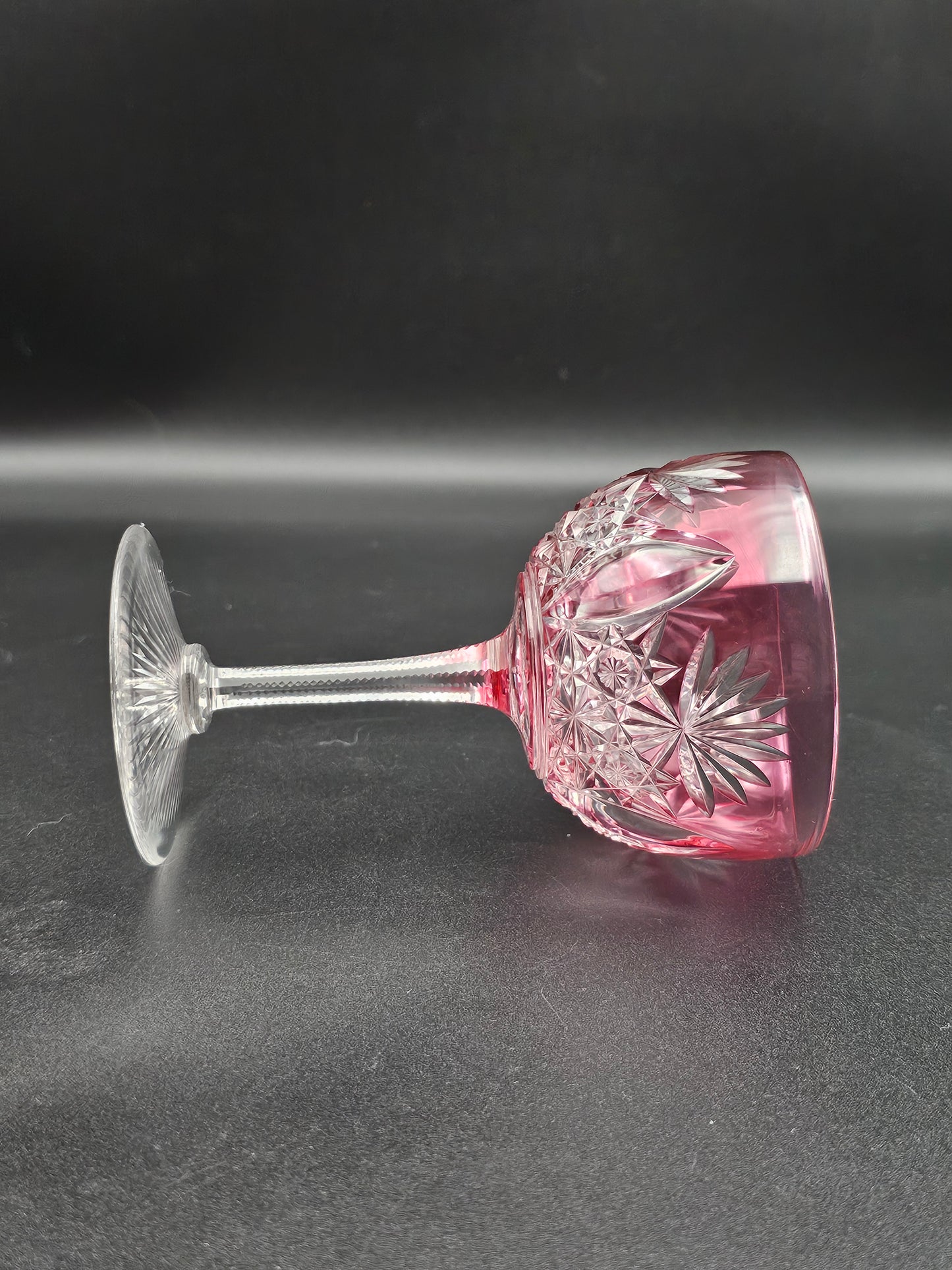 Beautiful set of 6 Cranberry Pink Crystal Coupes 150ml