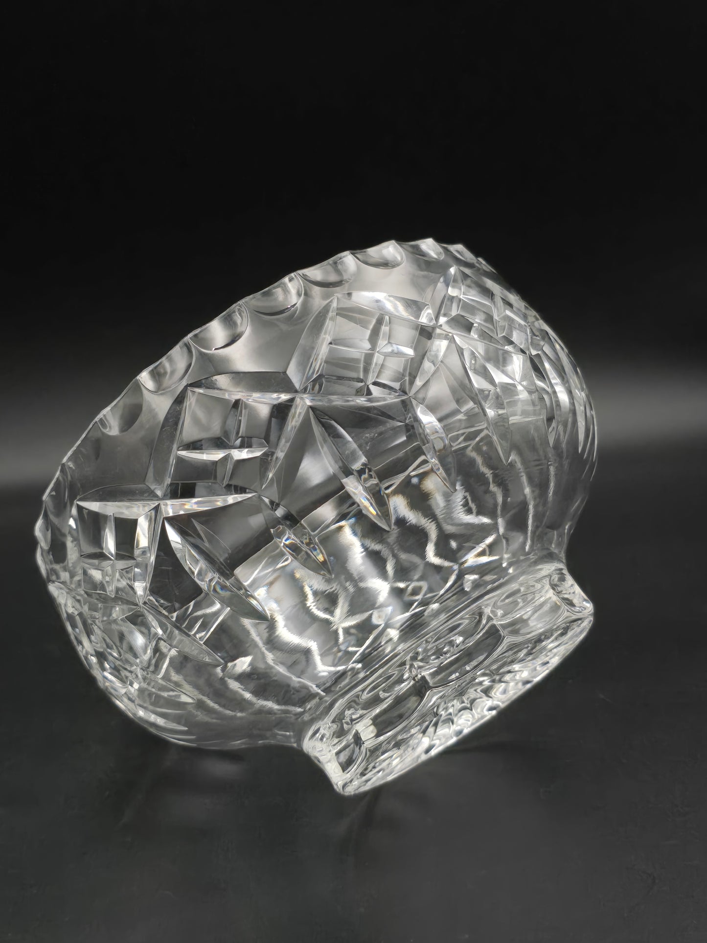 Large Vintage Crystal Rose Posy Bowl – Fluted & Cross-Cut Design with Star-Cut Base – 6.5” Wide, 1.4kg