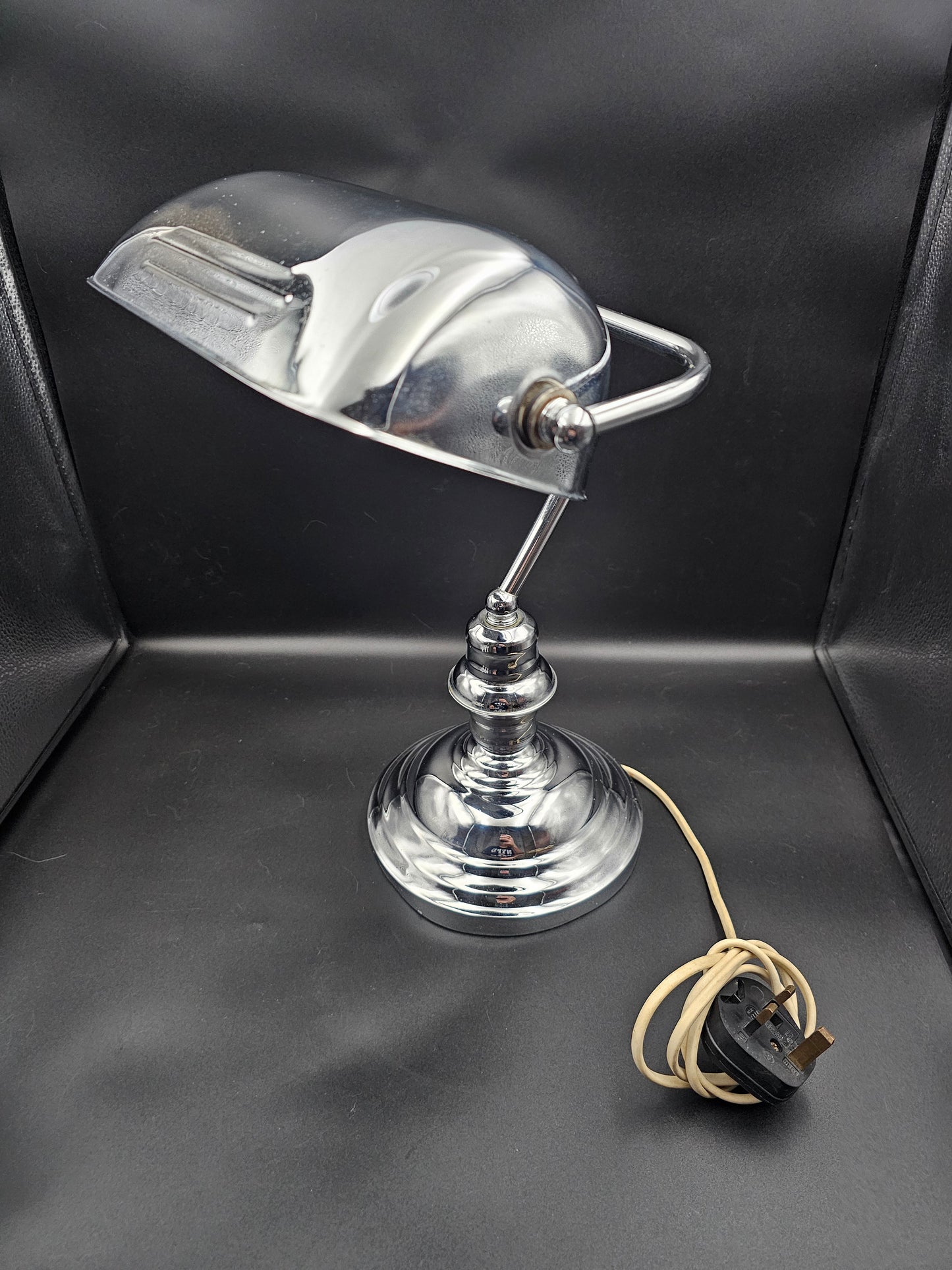 Chrome Bankers Lamp Desk Lamp 36.5cm tall. Fully Working.