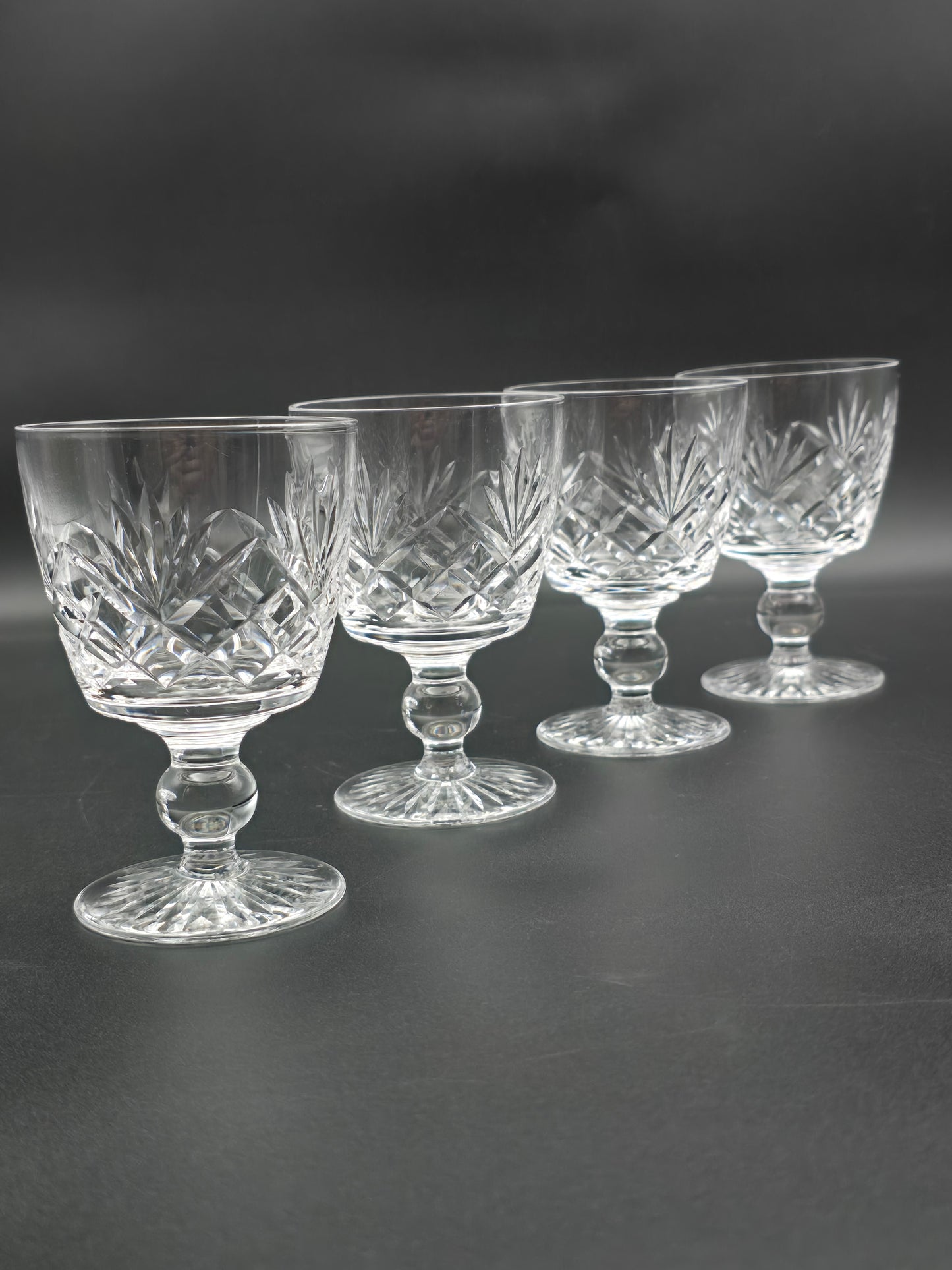 Set of 4 Stuart Crystal Ludlow Pattern Small Crystal wine glasses. 175ml
