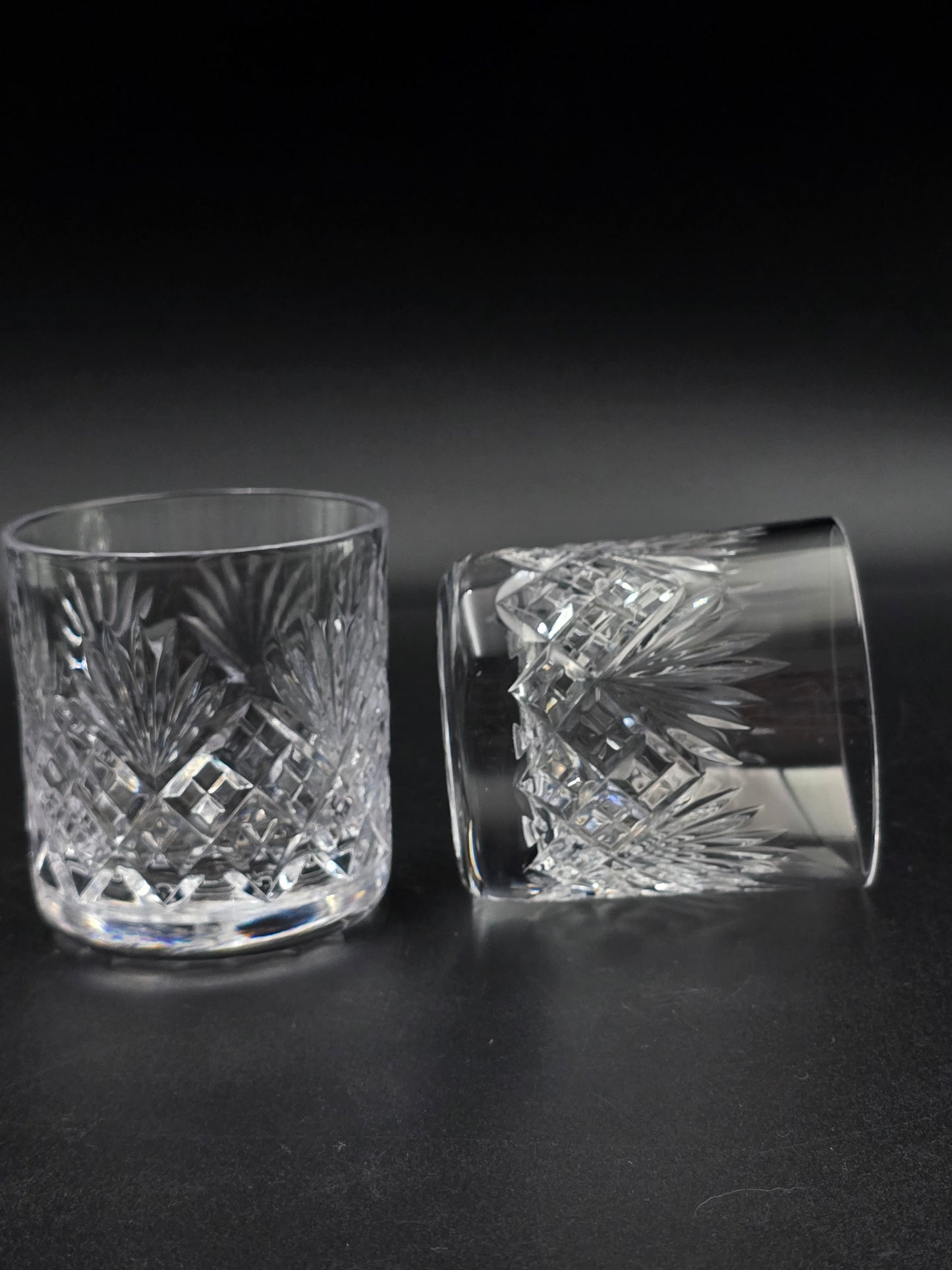 Pair of Royal Doulton (Webb Corbett) “Juno” 6 oz Lead Crystal Tumblers – Fans & Flutes, Star‑cut Base, Original Box