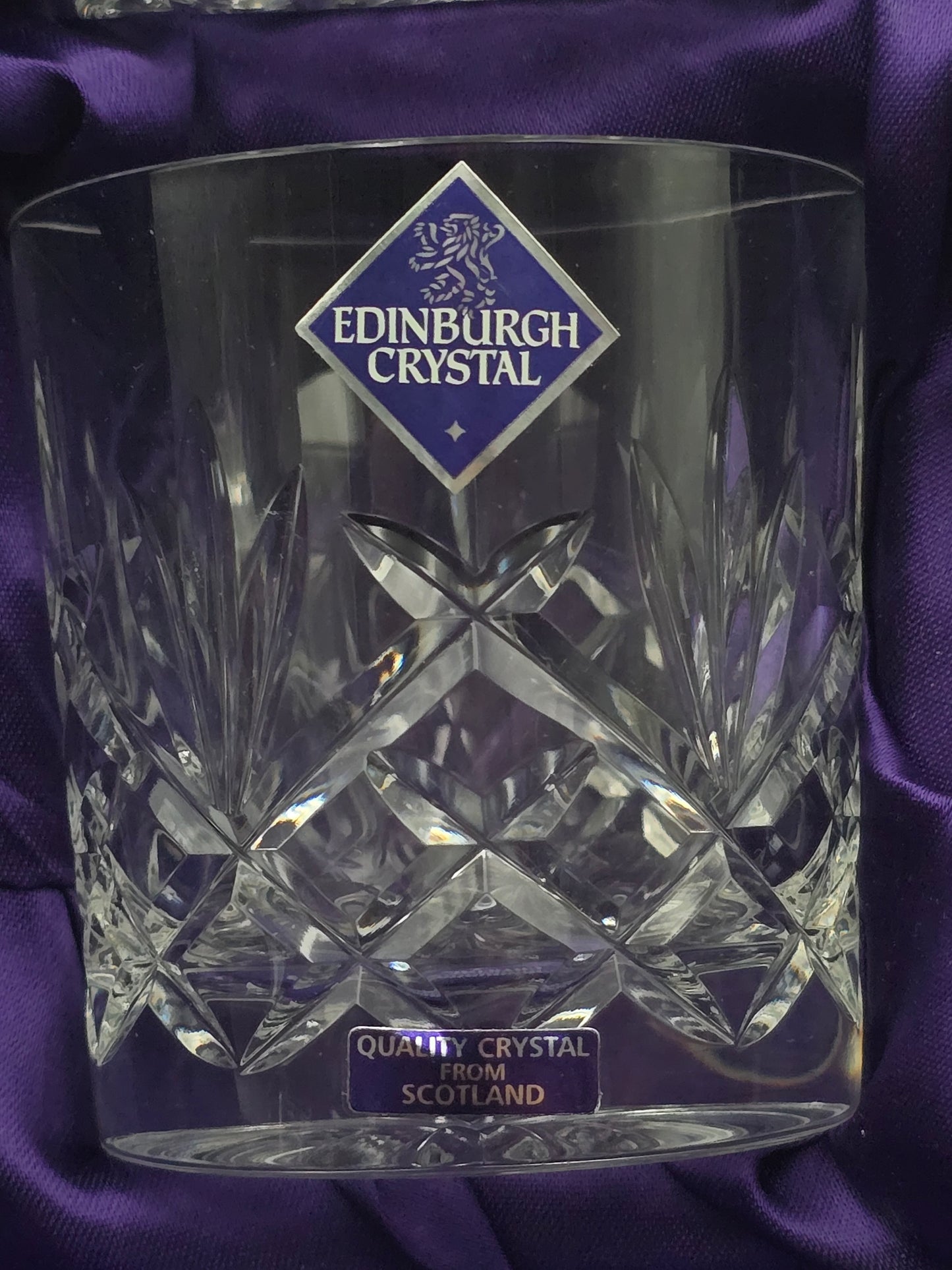 Boxed Set of 6 Edinburgh Crystal Tumblers – 7oz | Fan & Leaf Cut | Star Base | Satin-Lined Case | Scotland c.1990s–2000s
