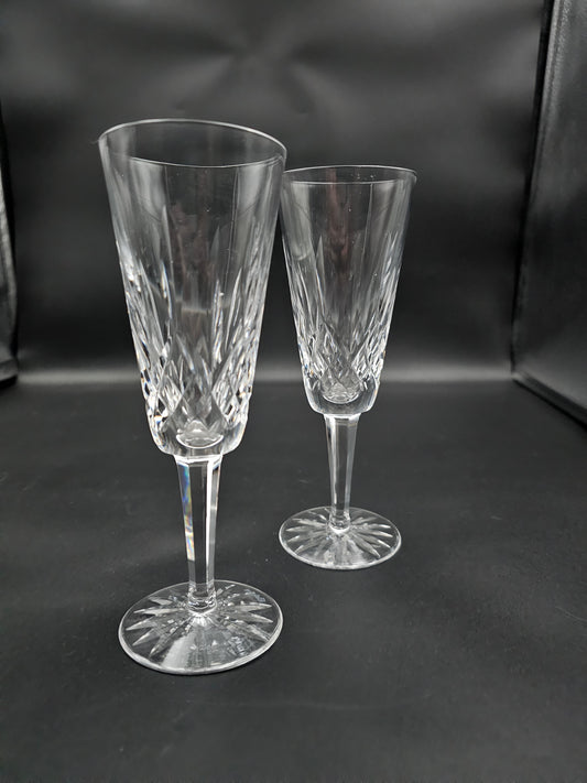 Waterford Lismore Crystal Champagne Flutes. Pair 150ml. 18.5cm tall