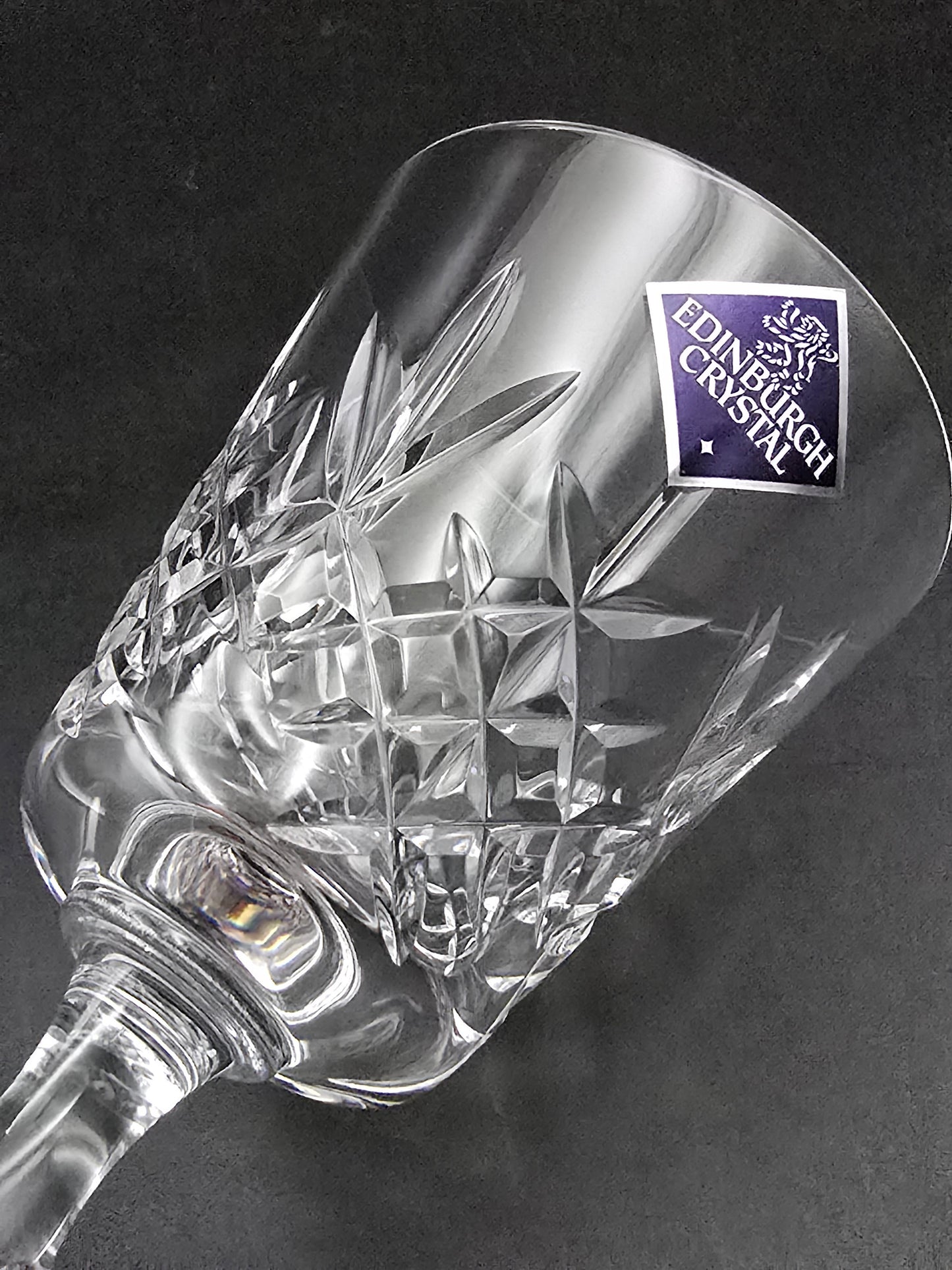 Set of 6 Edinburgh Crystal Lomond‑Pattern Port/Wine Glasses – Knopped Stem, Original Stickers & Box – 125 ml
