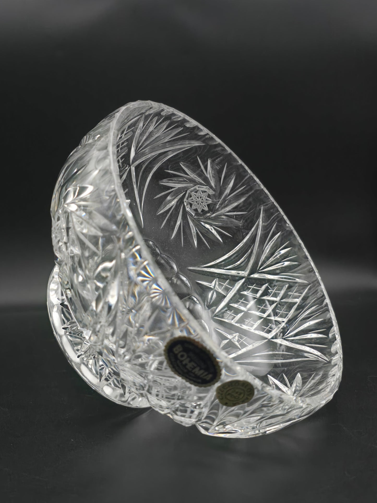 Large 8" Bohemian Lead Crystal Rose Bowl – 24% Hand-Cut Crystal, Heavy 1.8kg, Vintage Czech Centrepiece Vase