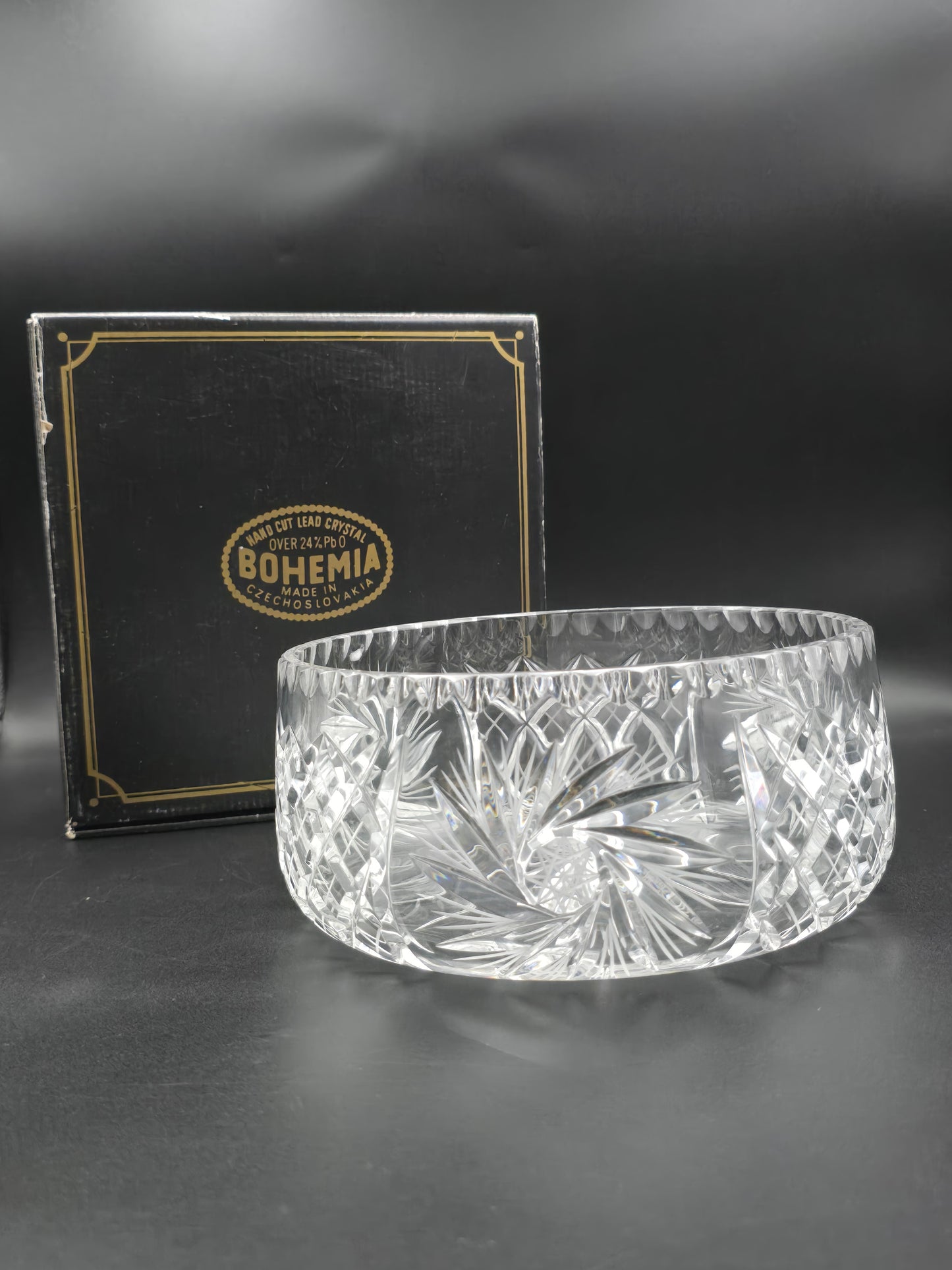 Bohemia 8-Inch Hand-Cut Lead Crystal Fruit Bowl | Pinwheel Pattern | Star Base | Boxed | Made in Czech Republic | Heavy Crystal
