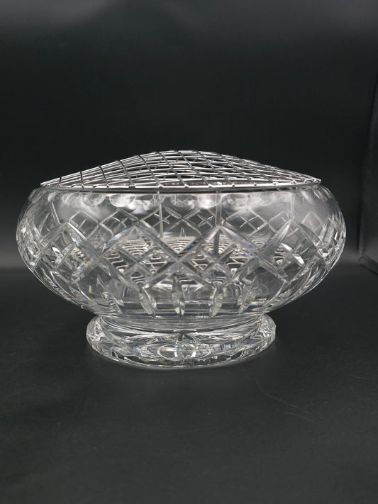 XL Hand-Cut Crystal Rose Bowl with Mesh Frog | 3kg 15.5cm Tall x 24cm Wide | Vintage Star Base Posy Vase | Cut Cross & Fan Pattern
