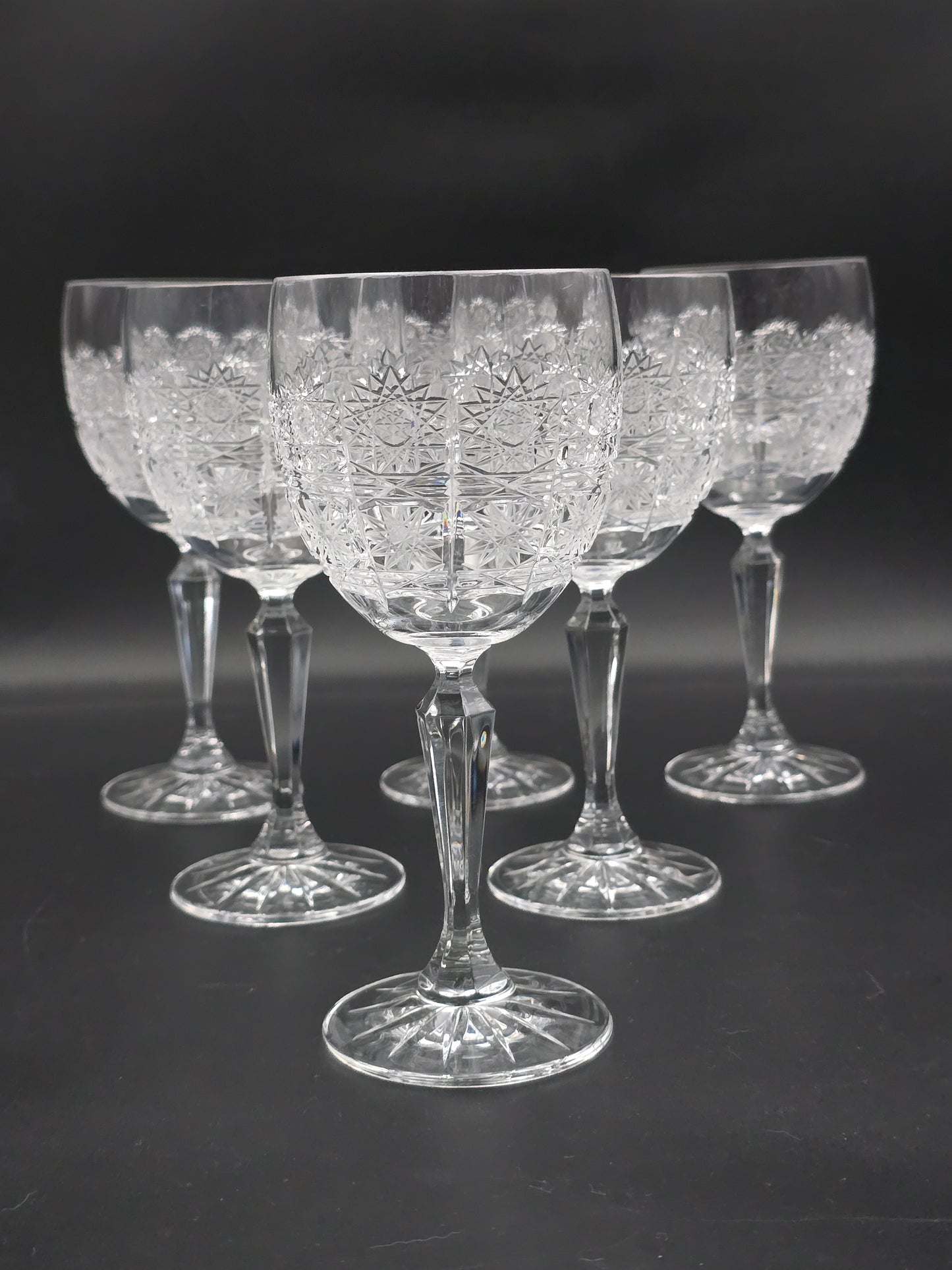 Set of 6 Bohemian vintage Crystal large wine glasses. 250ml