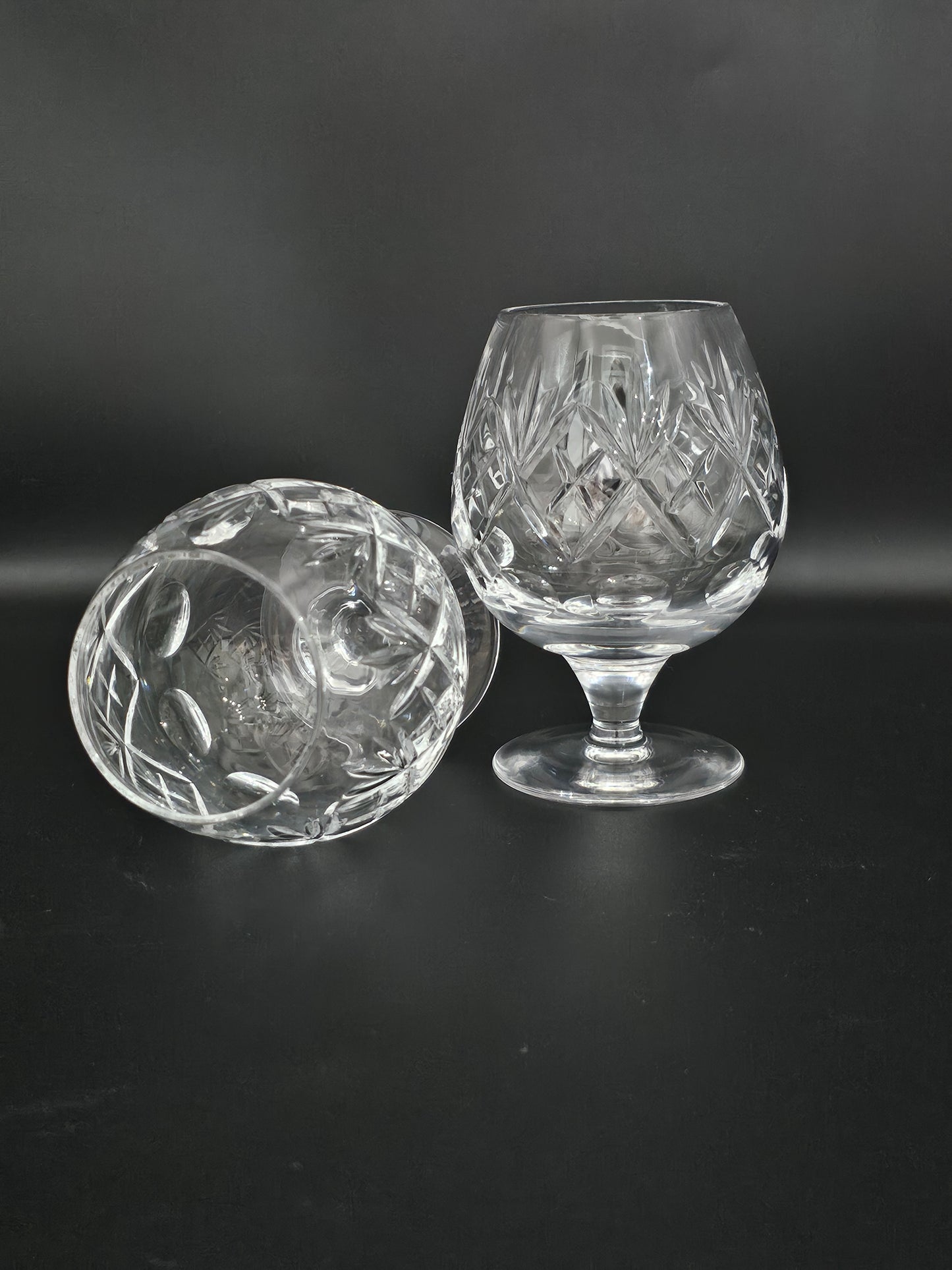 Pair of Royal Doulton Georgian Pattern Crystal Brandy Cognac Glasses 12oz