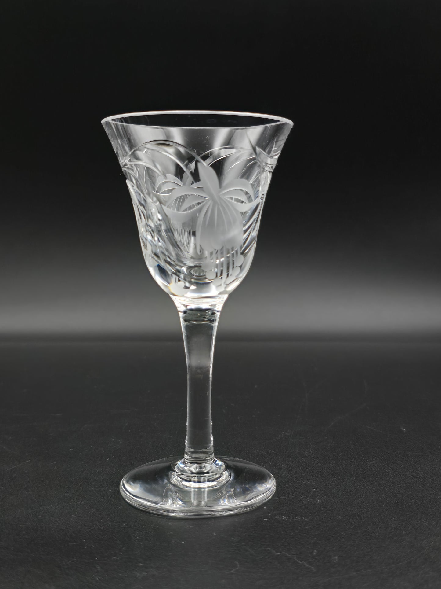 Set of 4 Royal Brierley Fuchsia Pattern Crystal Sherry or Port Glasses – 80ml – Signed, Heavy, Vintage English Crystal