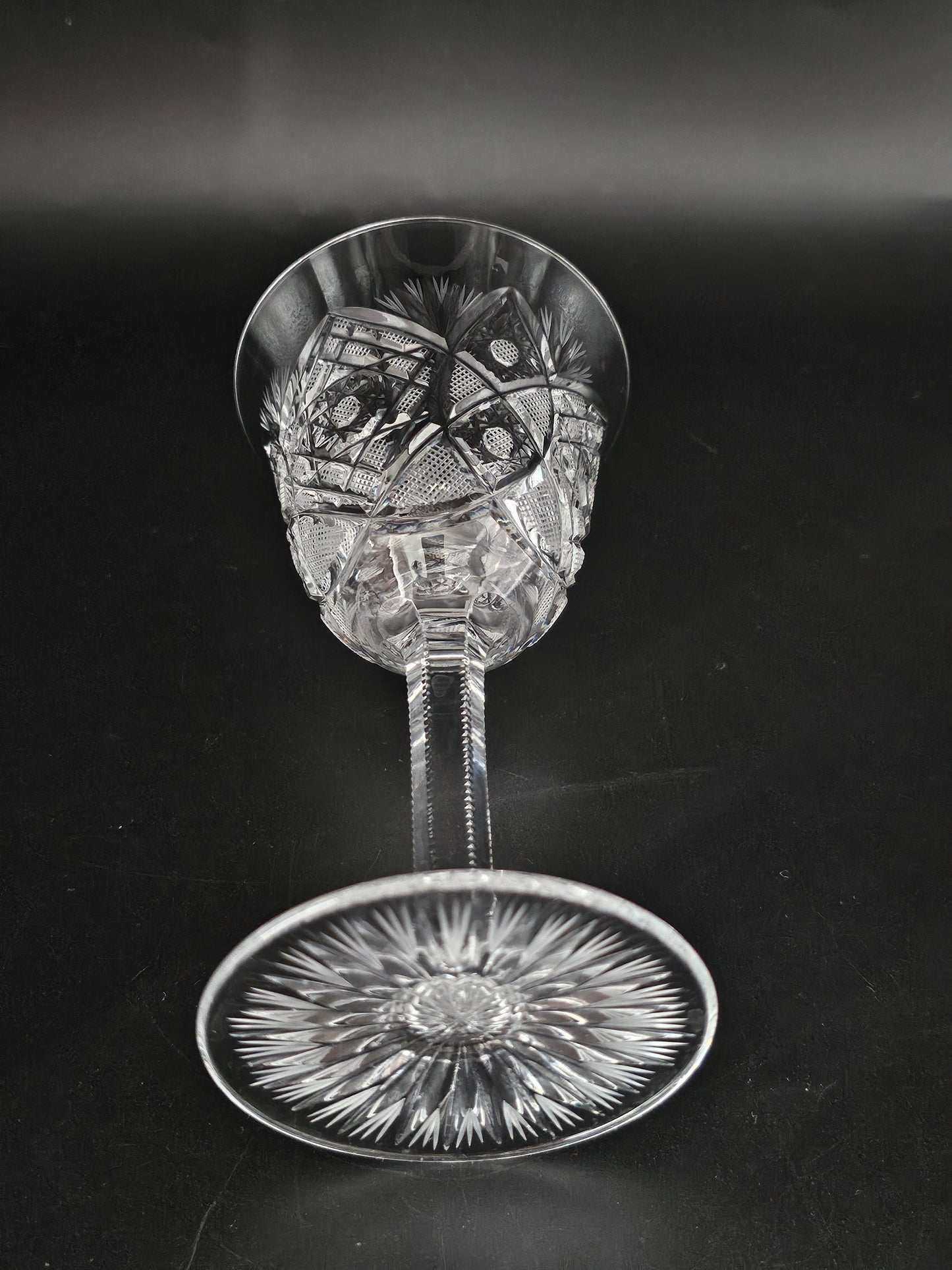 Vintage Set of Six Beautiful Czech Bohemian Clear Cut Crystal Wine or Sherry Glasses. 100ml. 14cm