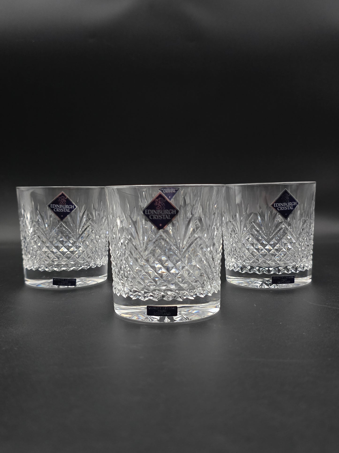 Set of 4 Edinburgh Crystal Tweed 9oz Tumblers – Boxed, Star Cut Base, Etched Mark, Made in Scotland