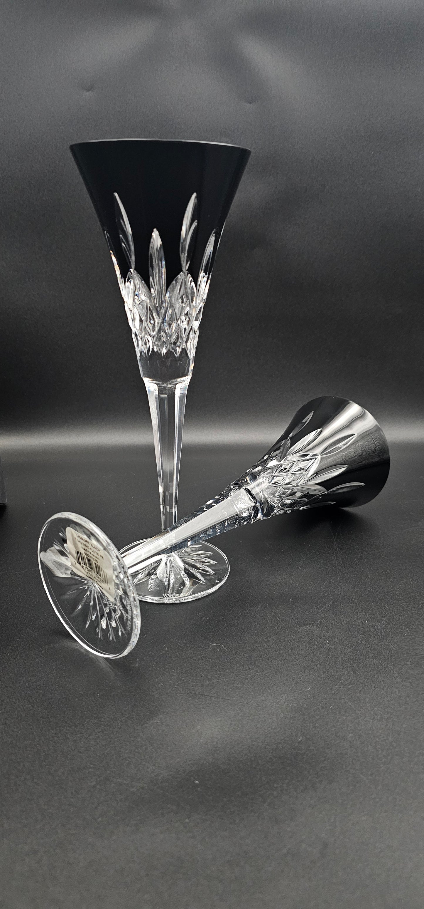 Pair of Waterford Lismore Black Crystal Toasting Flutes