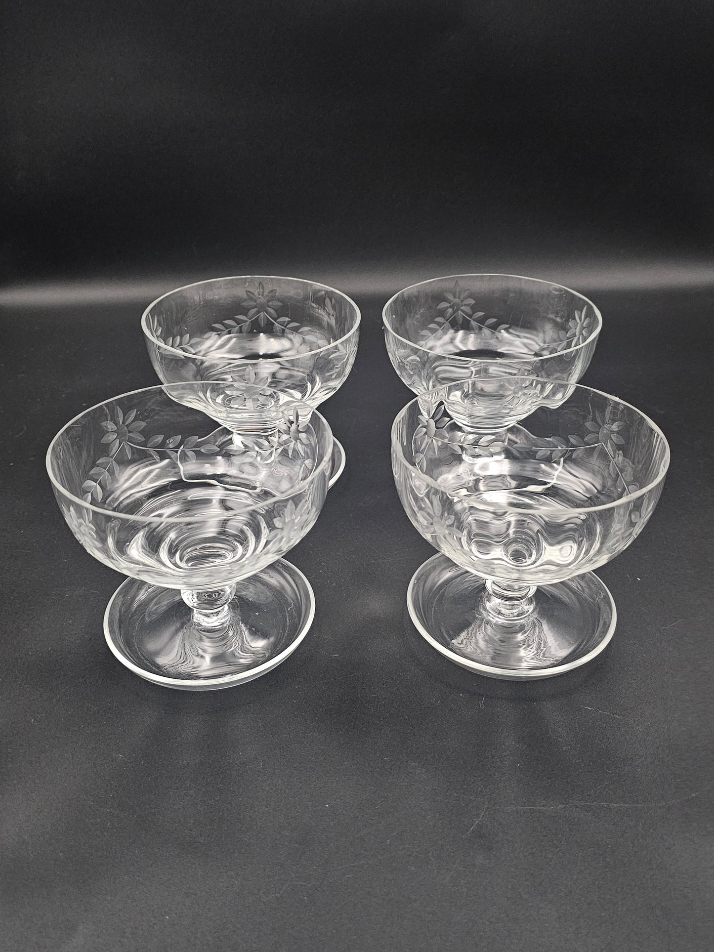 Set of 4 Vintage Crystal dessert or starter saucer dishes