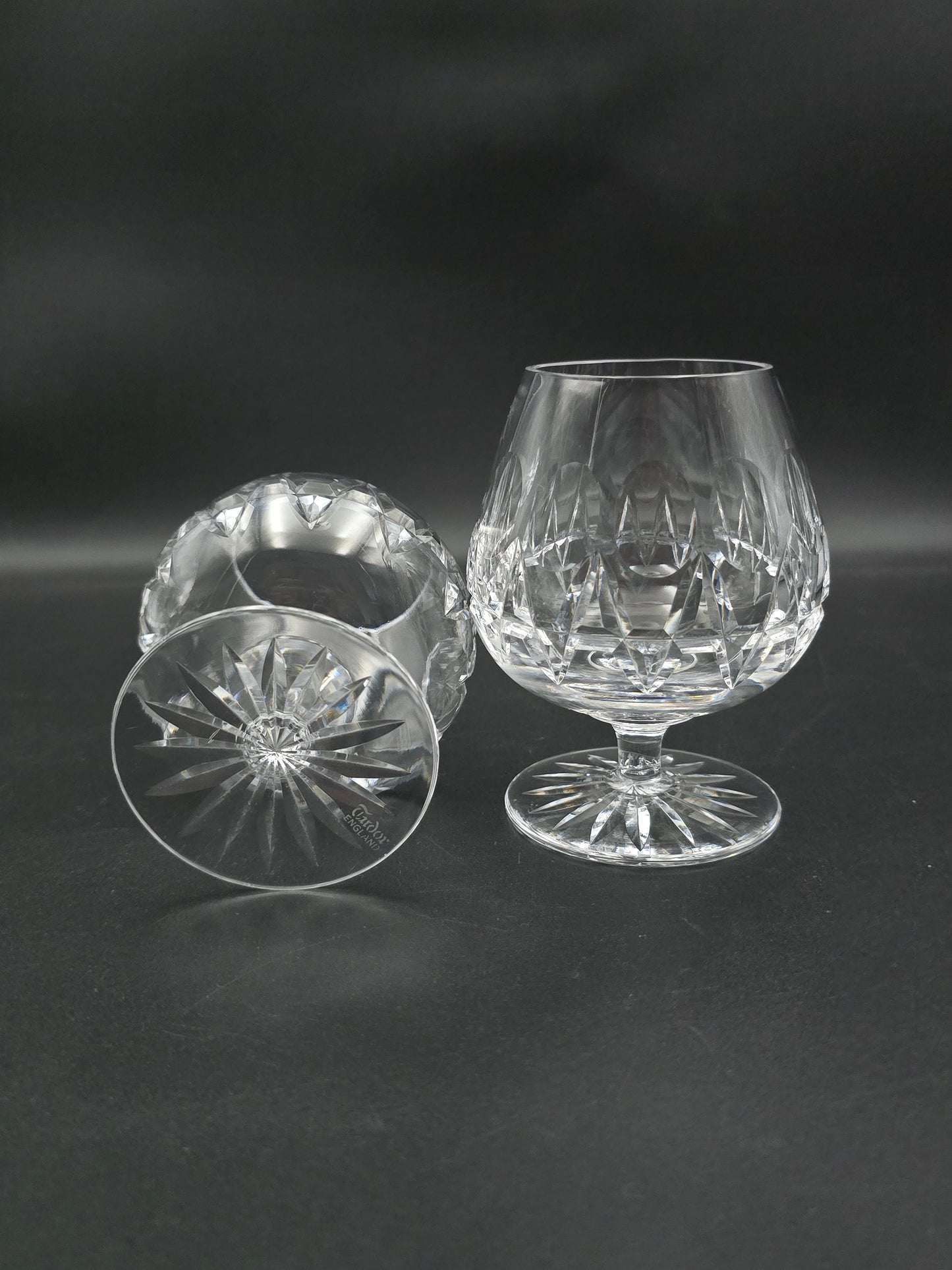 Pair of Tudor Crystal Raleigh Pattern English Crystal Brandy glasses 11oz