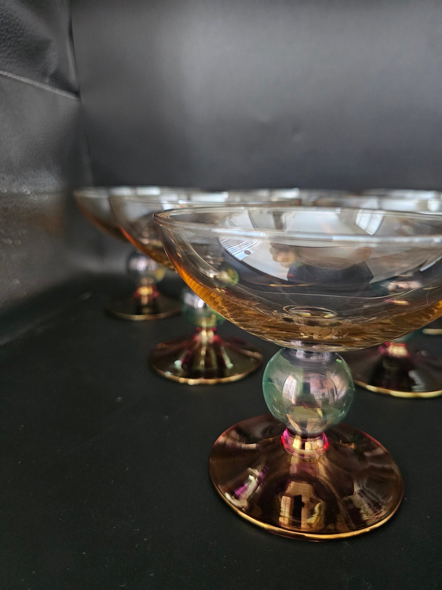 Vintage set of 6 Tri Coloured Crystal Dessert or starter bowls Bowls by Krosno Poland