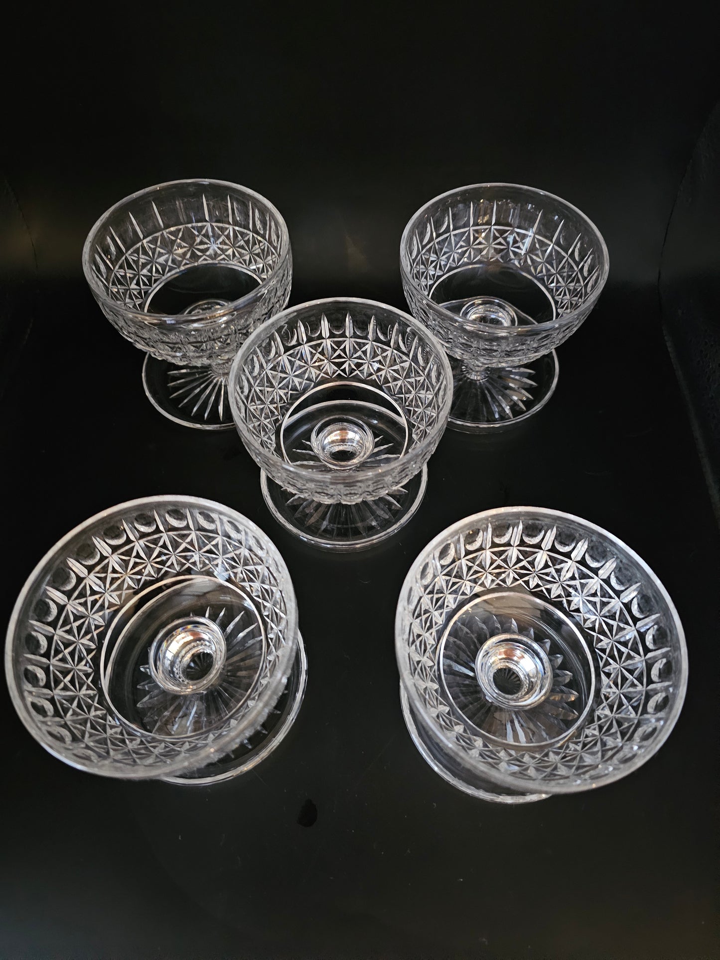 Set of 4 Crystal Dessert Dishes or started bowls. PLUS 1 EXTRA FREE!