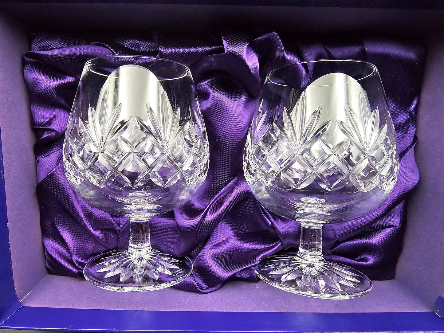 Pair of Edinburgh Crystal Tay Pattern Brandy Glasses 12oz boxed