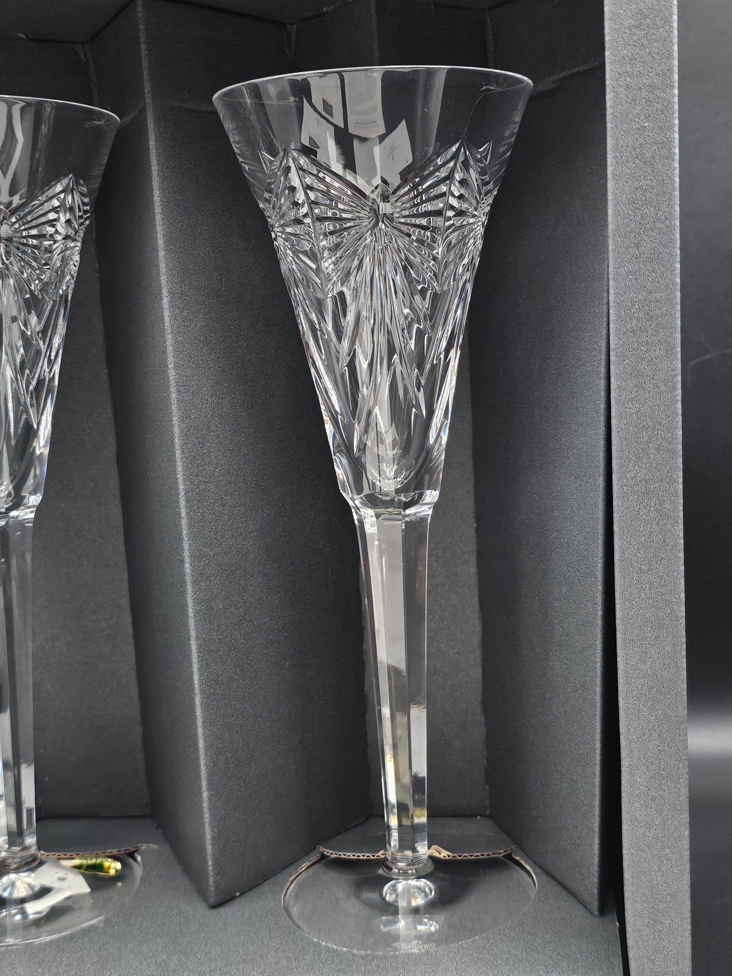 Waterford Crystal The Millennium Collection a toast to the Year 2000 Toasting Flutes Pair. First Toast Happiness