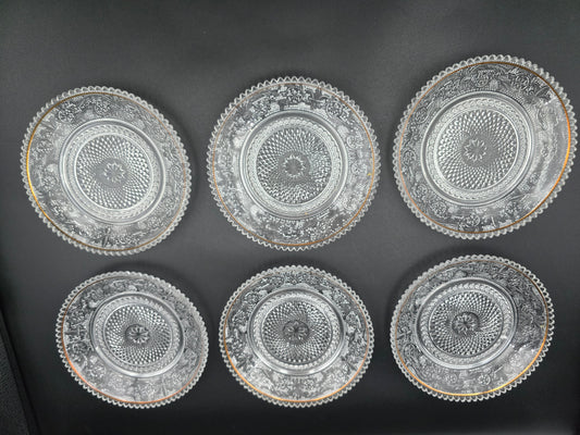 Set of 6 Vintage Pressed glass side plates. 15cm