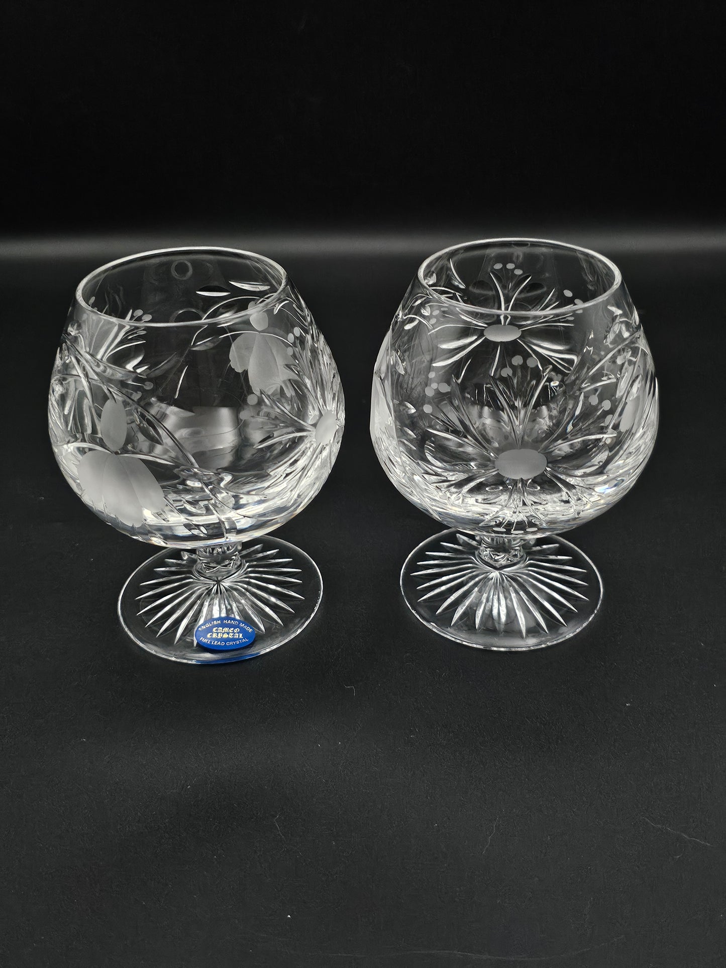 Pair of Cameo Crystal English Handmade Brandy Cognac glasses 10oz