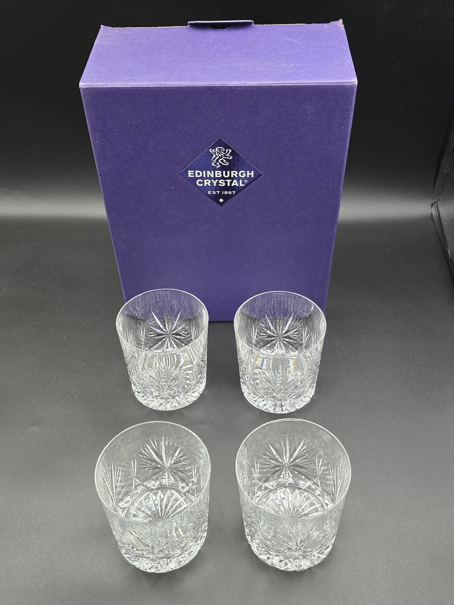 Set of 4 Edinburgh Crystal Star of Edinburgh pattern 7oz Tumblers
