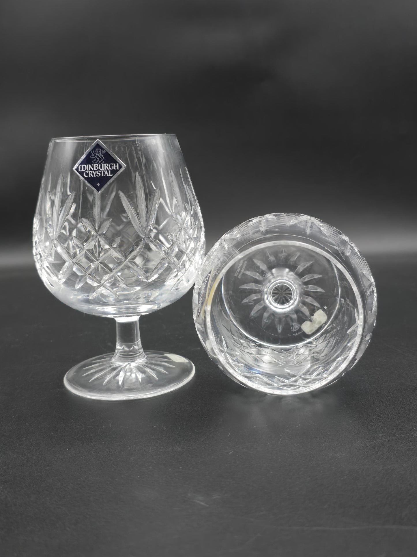 Pair of Edinburgh Crystal Lomond Pattern Crystal Brandy glasses 12oz