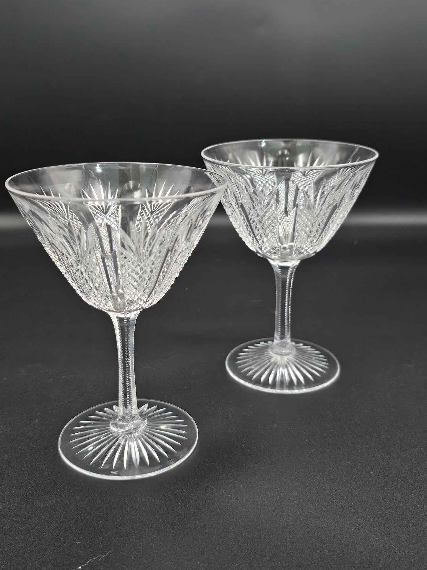 Pair of Beautiful Vintage Crystal Champagne Coupes. 12cm tall.