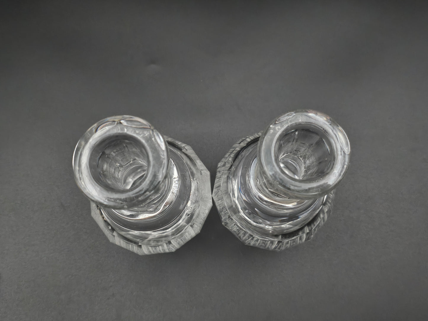 Pair of Small Vintage Decanters with Owl stoppers. 375ml. 20cm tall